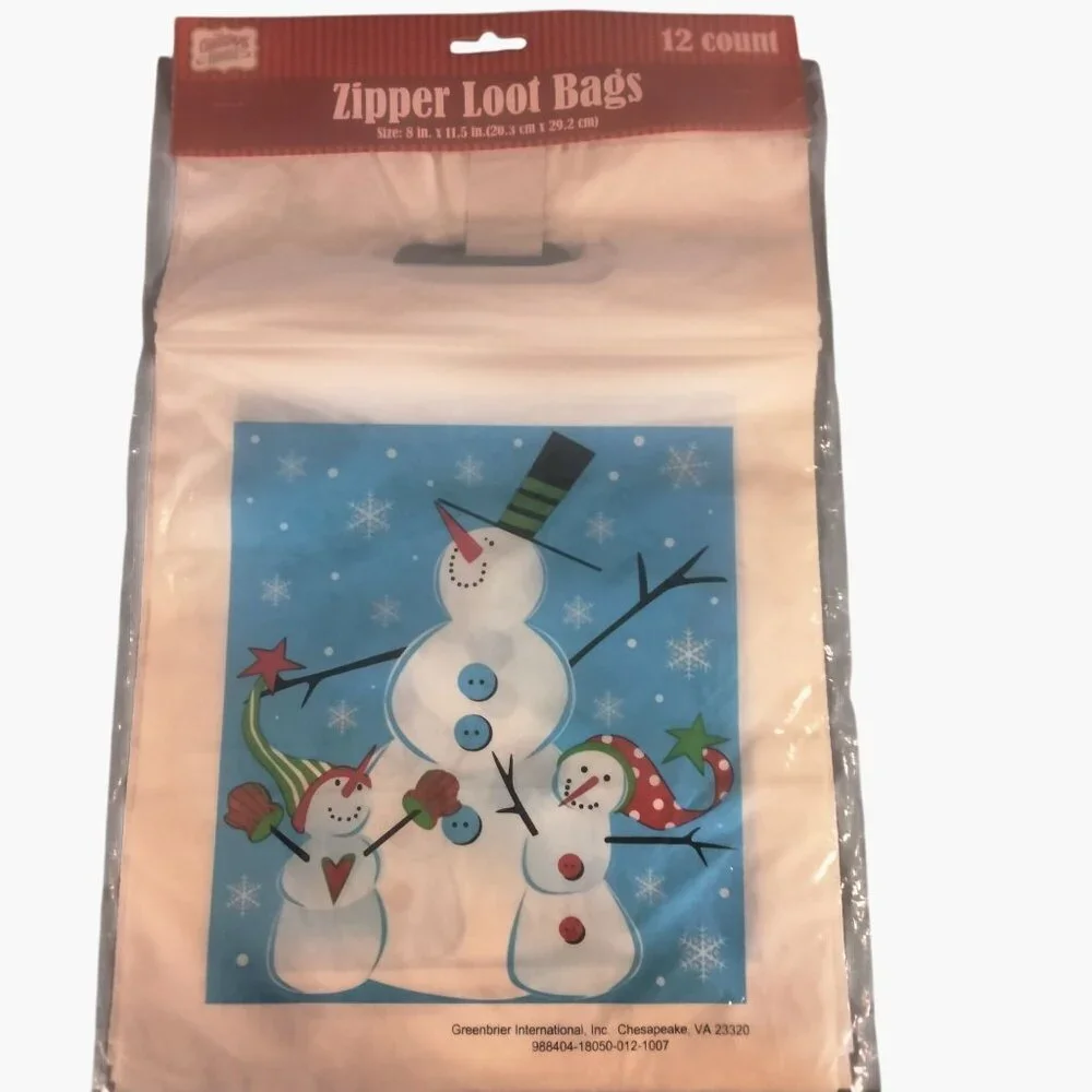 Christmas House Snowman Zipper Loot Bags 12 Count 8x11 Inch Plastic Treat Bags